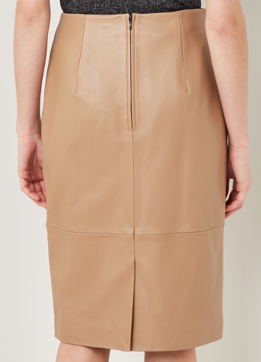 HUGO BOSS Sepassa midirok van leer met doorgestikte details - achterkant 4 camel