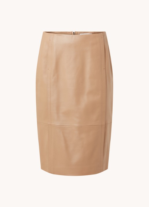 HUGO BOSS Sepassa midirok van leer met doorgestikte details - voorkant camel