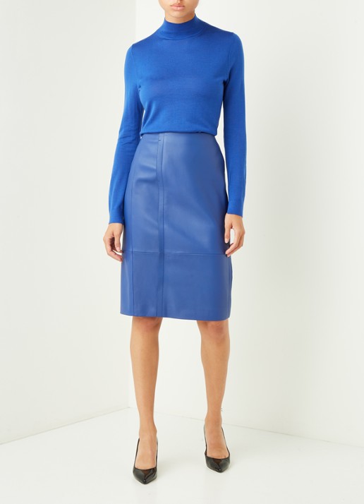 HUGO BOSS Sepassa midirok van leer met doorgestikte details - voorkant 3 paars