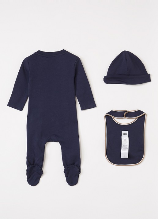 HUGO BOSS Set van babypak met muts en slab in giftbox 3-delig - voorkant 2 donkerblauw