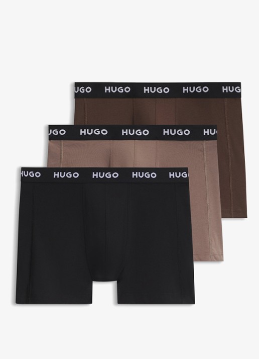 HUGO Boxershort met logoband in 3-pack - voorkant 5 open brown-247 / bruin