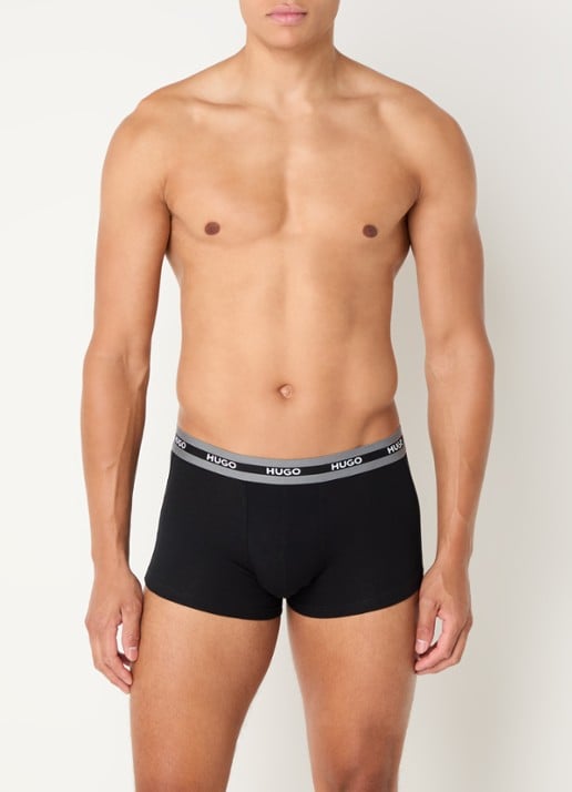 HUGO Boxershorts met logoband in 3-pack - voorkant 4 zwart