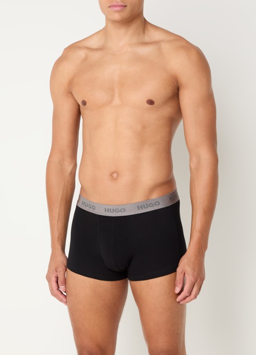HUGO Boxershorts met logoband in 3-pack - voorkant 3 black-009 / zwart