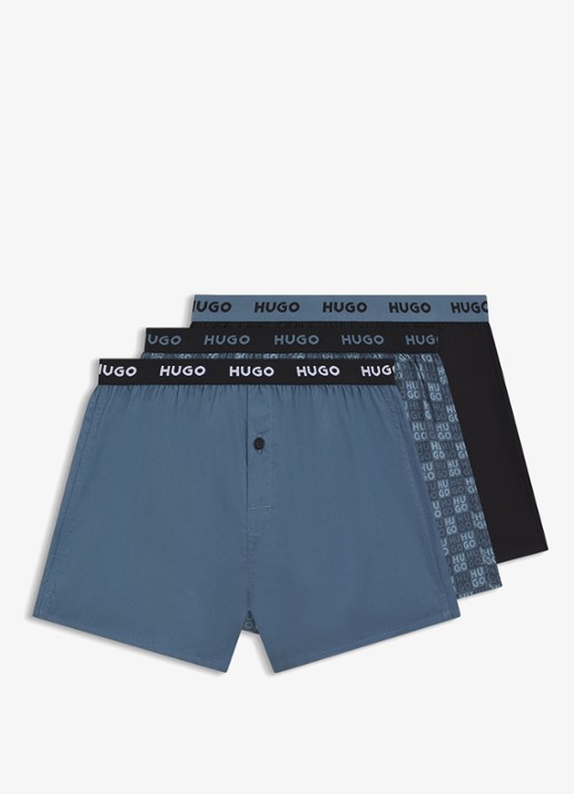 HUGO Boxershorts met logoband in 3-pack - voorkant blauwgrijs