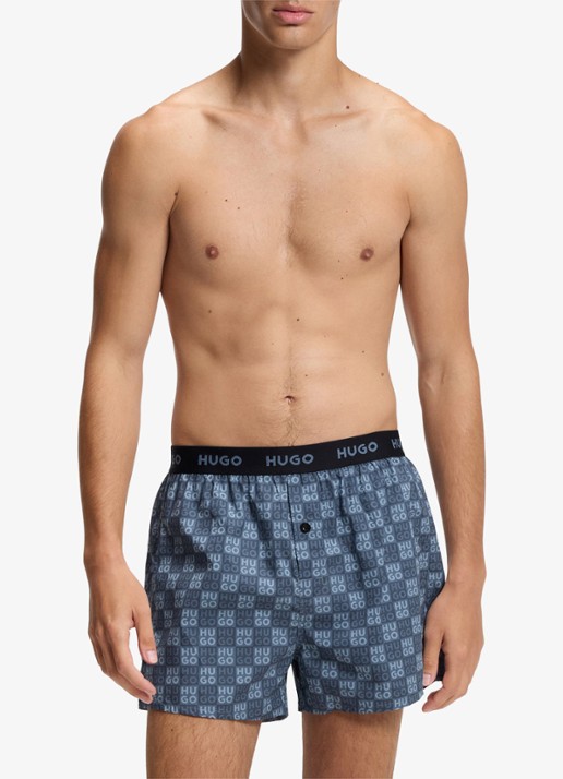 HUGO Boxershorts met logoband in 3-pack - voorkant 2 blauwgrijs