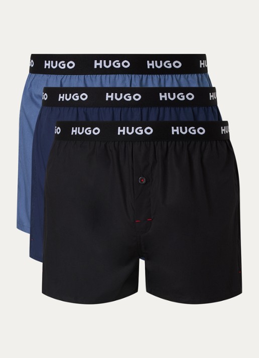 HUGO Boxershorts met logoband in 3-pack - voorkant 2 donkerblauw