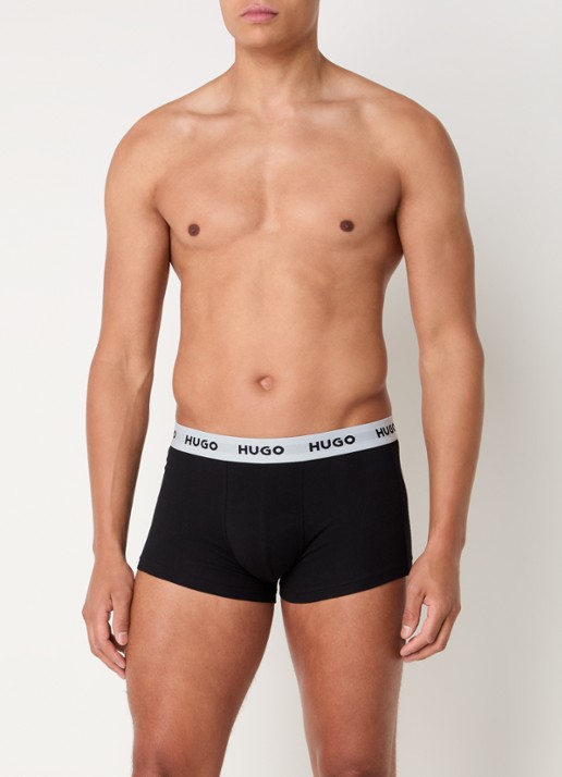 HUGO Boxershorts met logoband in 3-pack - voorkant 2 zwart