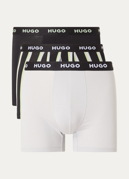 HUGO Boxershorts met logoband in 3-pack - voorkant 3 zwart