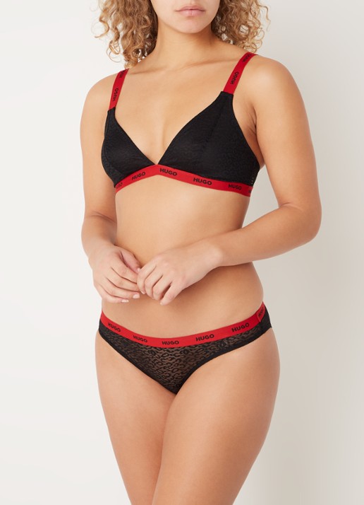 HUGO Bralette van kant met panterprint - voorkant 5 zwart