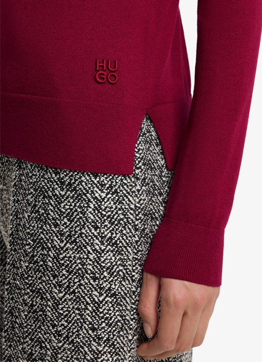 HUGO Coltrui in kasjmierblend met logoborduring  - detail 5 kersenrood