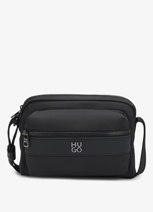 HUGO Crossbodytas met verstelbare schouderriem en logo - voorkant 2 zwart
