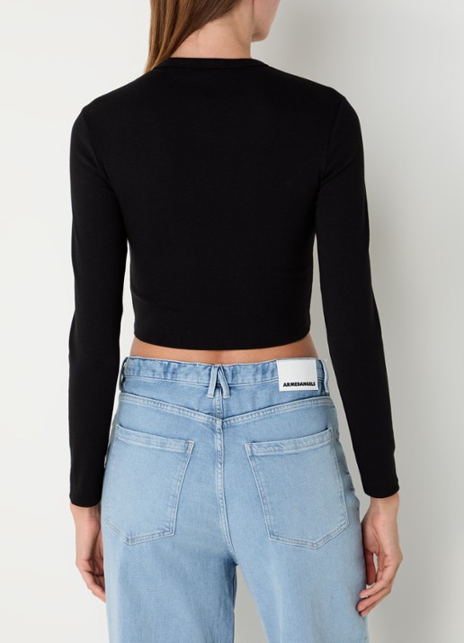HUGO Dafilomena cropped longsleeve met logoborduring - achterkant 3 zwart