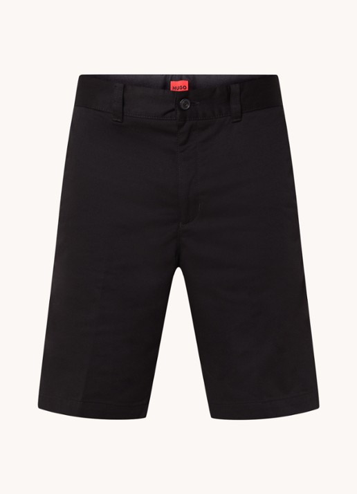 HUGO Darik straight fit korte chino met steekzakken - voorkant 3 zwart