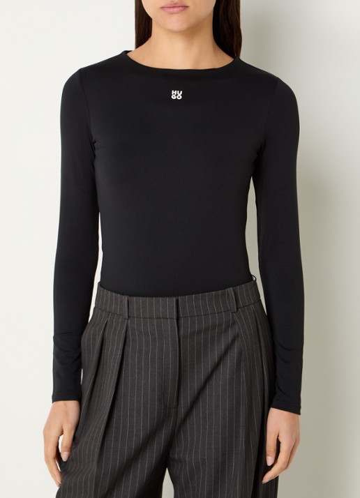 HUGO Dasaiia longsleeve met logo - detail zwart
