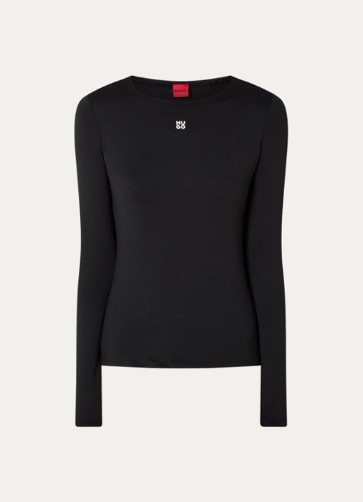 HUGO Dasaiia longsleeve met logo - voorkant 2 zwart