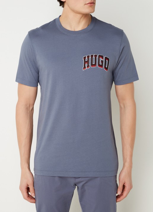 HUGO Dasko T-shirt met logoborduring - detail 3 staalblauw