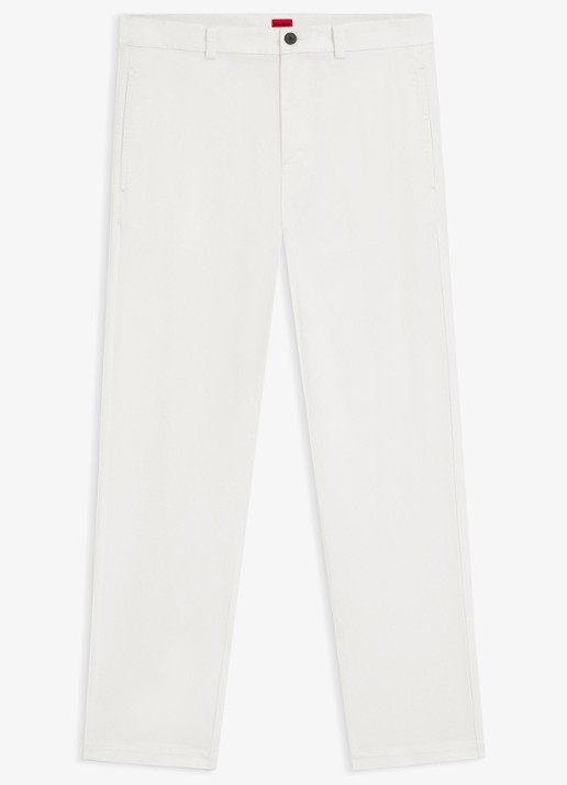 HUGO David slim fit chino met steekzakken - voorkant 2 natural-102 / wit