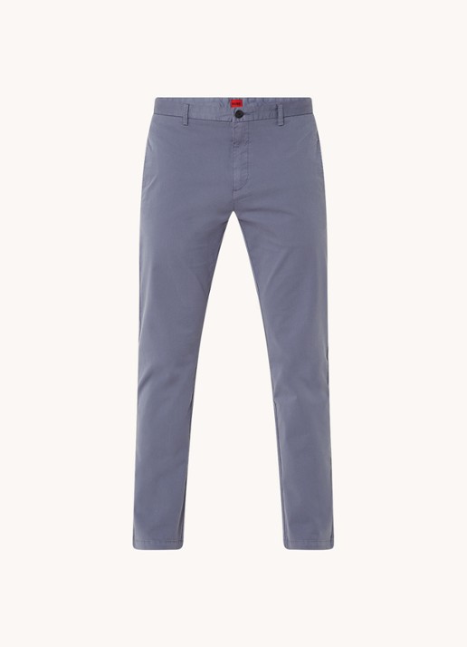 HUGO David slim fit chino met stretch - voorkant 4 staalblauw