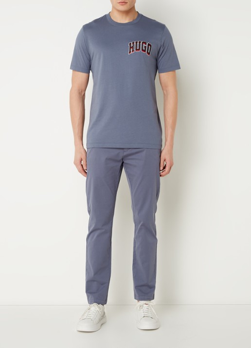 HUGO David slim fit chino met stretch - voorkant 5 staalblauw