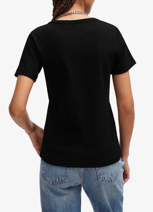 HUGO Deloris T-shirt met logoborduring - achterkant 3 zwart