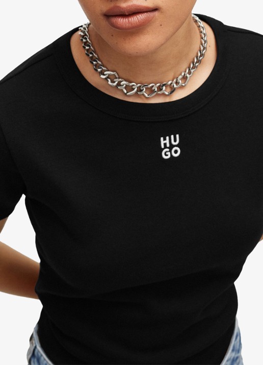 HUGO Deloris T-shirt met logoborduring - detail 5 zwart
