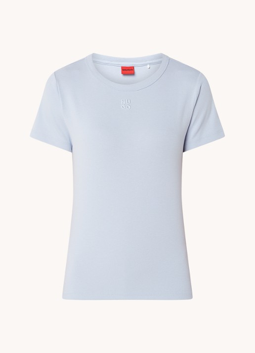 HUGO Deloris T-shirt met logoborduring - voorkant 3 lavendel