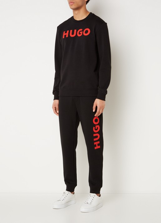HUGO Dem sweater van jersey met logo - voorkant 3 zwart