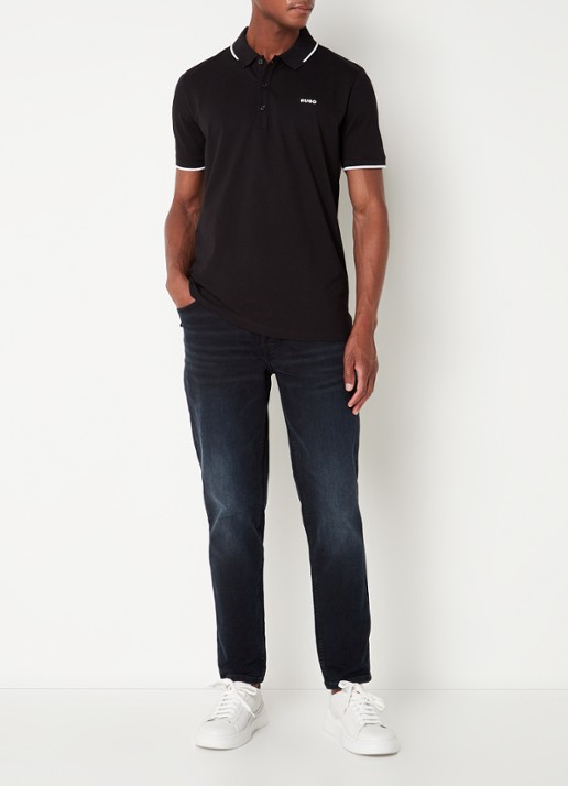 HUGO Dinoso slim fit polo van piqué katoen met logo - voorkant 3 zwart