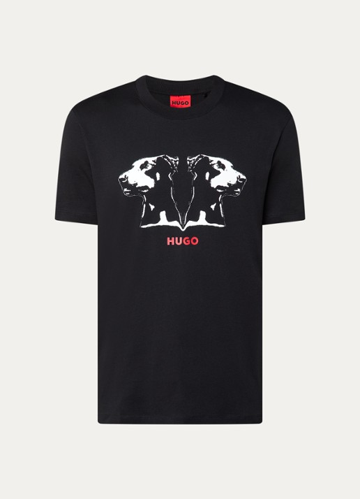 HUGO Dobero T-shirt met logoprint - voorkant zwart