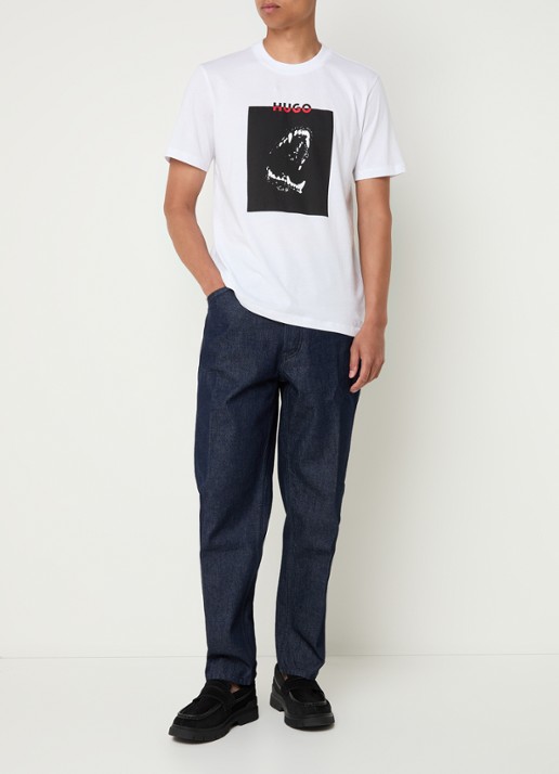 HUGO Dobero T-shirt met logoprint - voorkant 3 wit