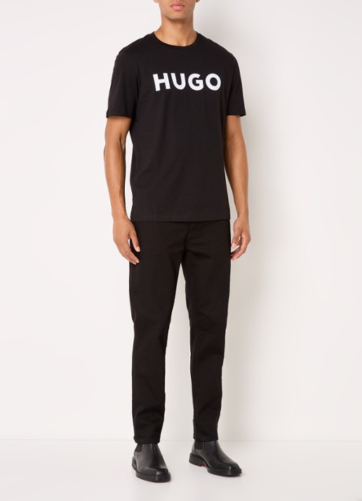 HUGO Dulivio T-shirt met logoprint  - voorkant 3 zwart