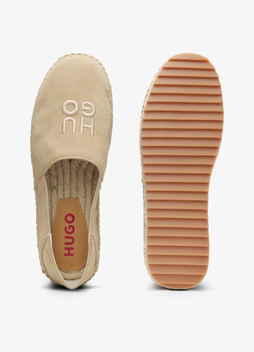 HUGO Espadrilles van suède met logo - achterkant 3 open beige-294 / beige