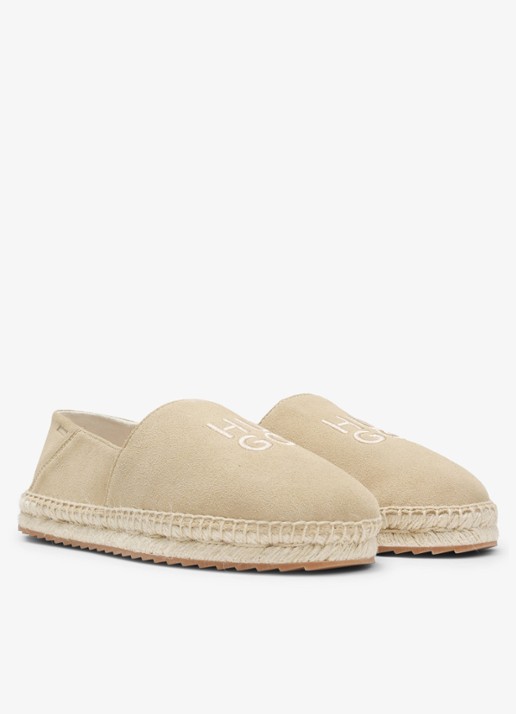 HUGO Espadrilles van suède met logo - voorkant 5 open beige-294 / beige