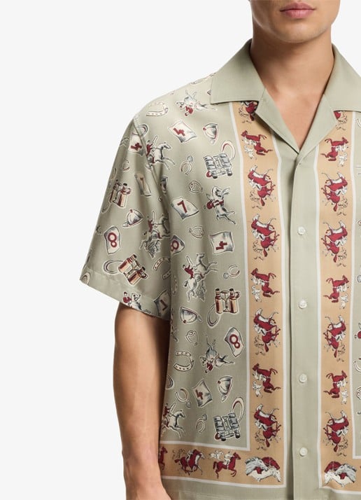 HUGO Espino oversized fit overhemd met grafische print - detail 6 light/pastel green-337 / groen