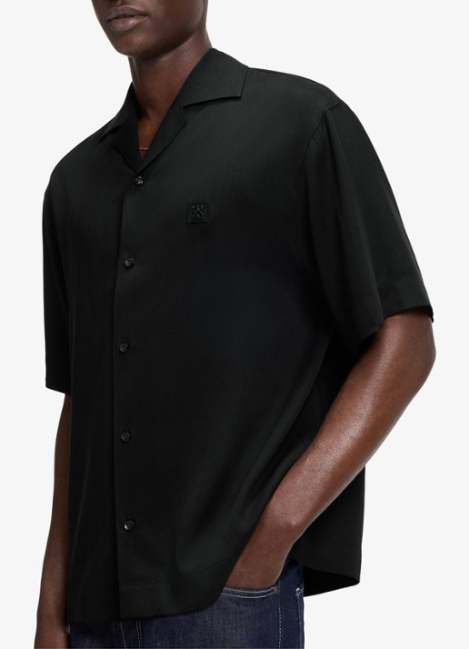 HUGO Espino oversized fit overhemd van lyocell - detail 6 black-001 / zwart