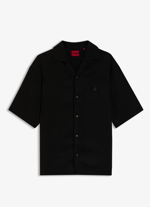 HUGO Espino oversized fit overhemd van lyocell - voorkant 2 black-001 / zwart
