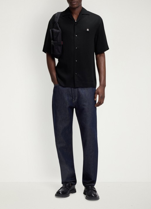 HUGO Espino oversized fit overhemd van lyocell - voorkant 3 black-001 / zwart