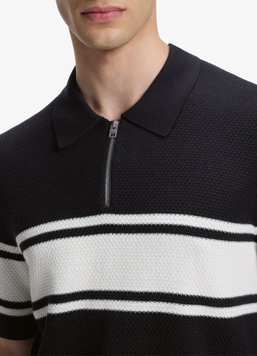HUGO Fijngebreide polo met halve rits - detail 2 dark blue-405 / blauw