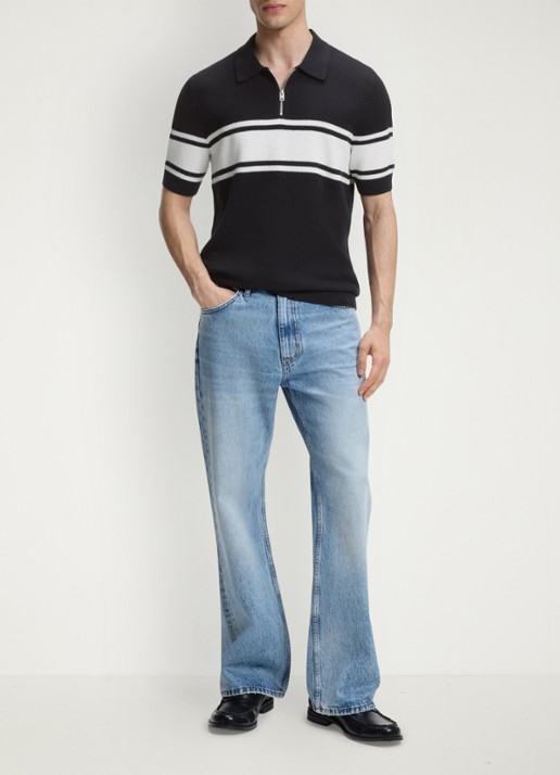 HUGO Fijngebreide polo met halve rits - voorkant 4 dark blue-405 / blauw