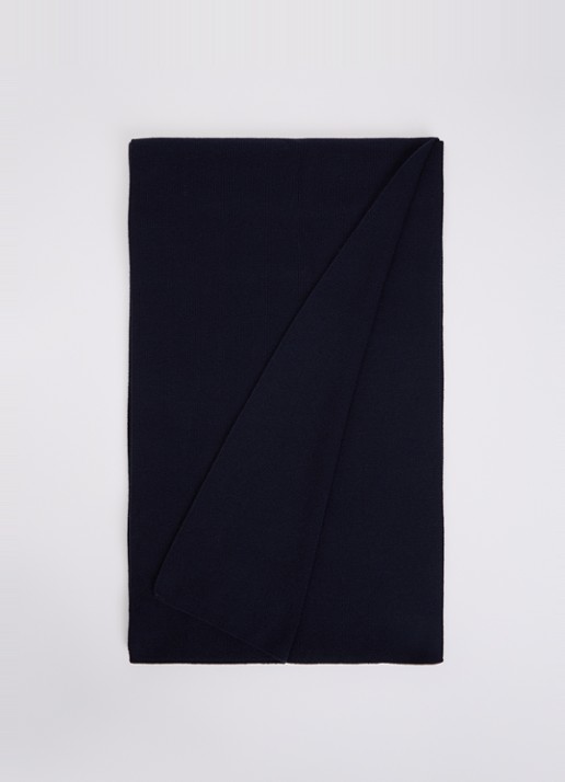 HUGO Fijngebreide sjaal van katoen met logo 180 x 30 cm  - voorkant donkerblauw