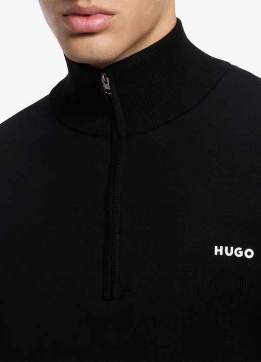HUGO Fijngebreide trui met halve rits - detail 2 zwart