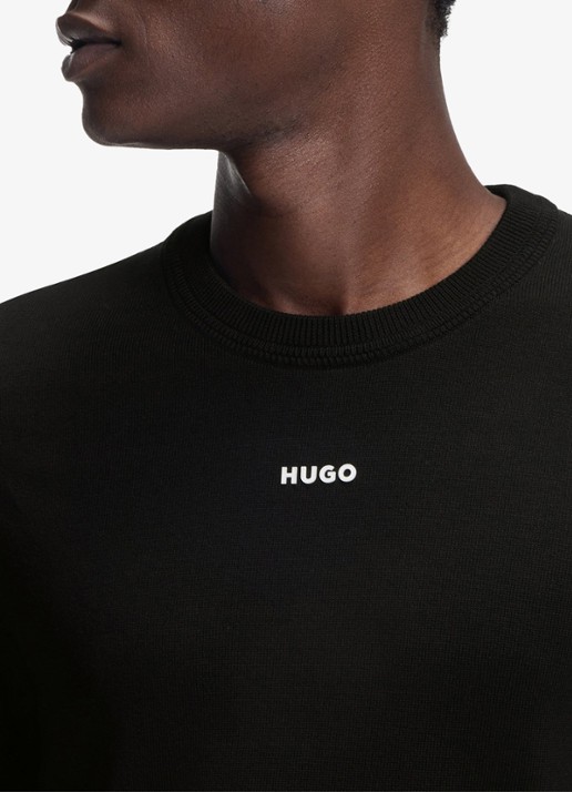 HUGO Fijngebreide trui met logo - detail 2 zwart