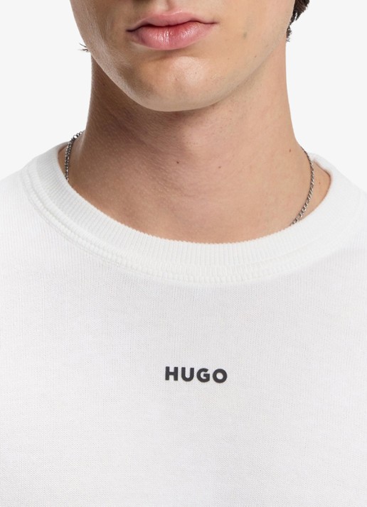 HUGO Fijngebreide trui met logo - detail 3 creme