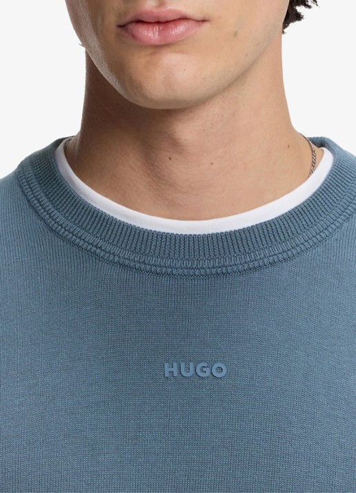 HUGO Fijngebreide trui met logo - detail 2 blauw