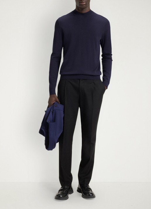HUGO Fijngebreide trui met ronde hals - voorkant 5 donkerblauw
