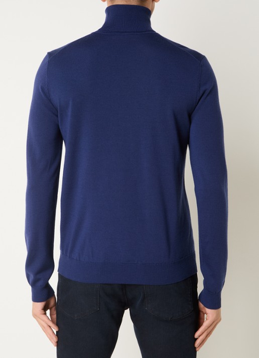 HUGO Fijngebreide trui van wol met col - achterkant 2 royalblauw