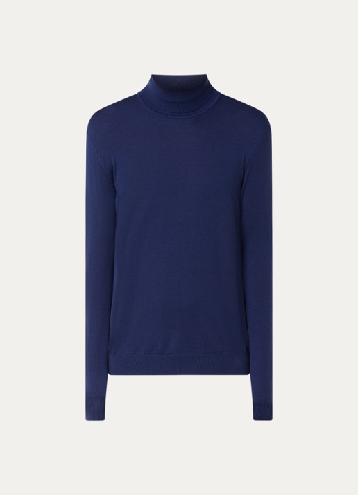 HUGO Fijngebreide trui van wol met col - voorkant 3 royalblauw