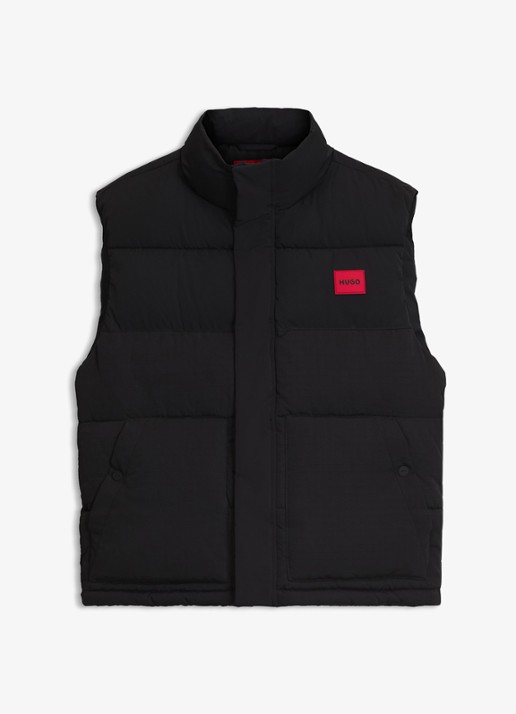HUGO Gewatteerde bodywarmer met logo - voorkant 5 zwart