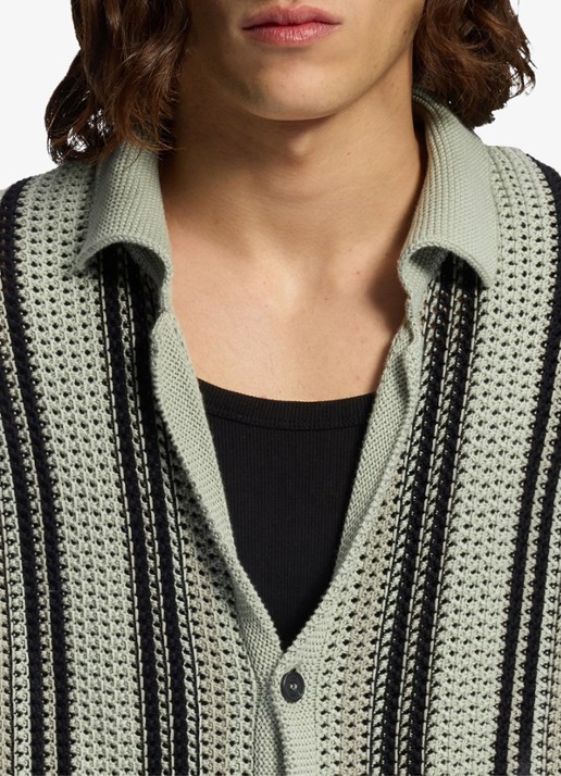 HUGO Grofgebreid vest met streepprint - detail 5 light/pastel green-331 / groen