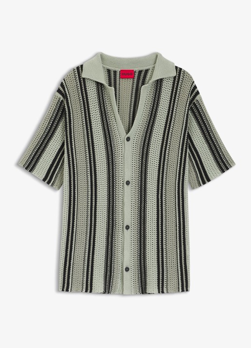 HUGO Grofgebreid vest met streepprint - voorkant light/pastel green-331 / groen